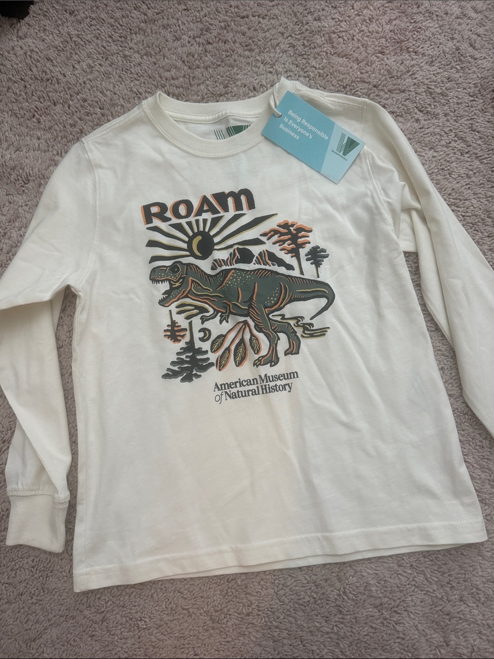 American Museum of Natural History Kids Roam Dinosaur Long Sleeve Tee - Cream